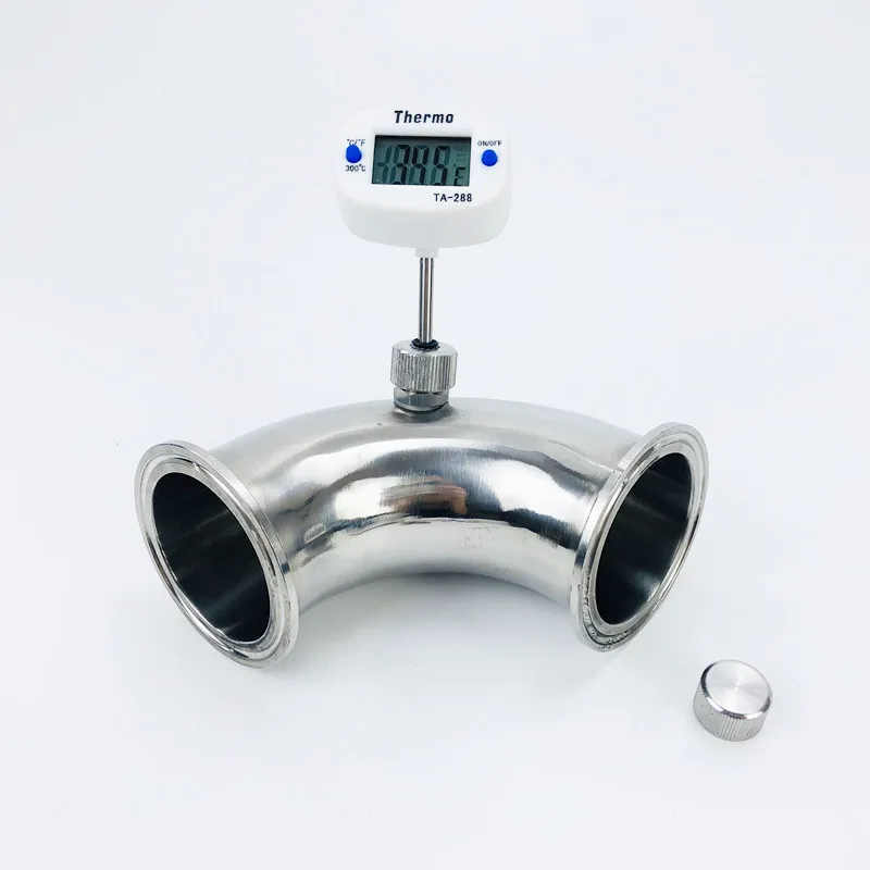 

2"(51mm)OD64mm 90 degree Pipe Bend With Thermowell Nipple , Tri-clamp Connection Elbow Pipe Fitting,SS304