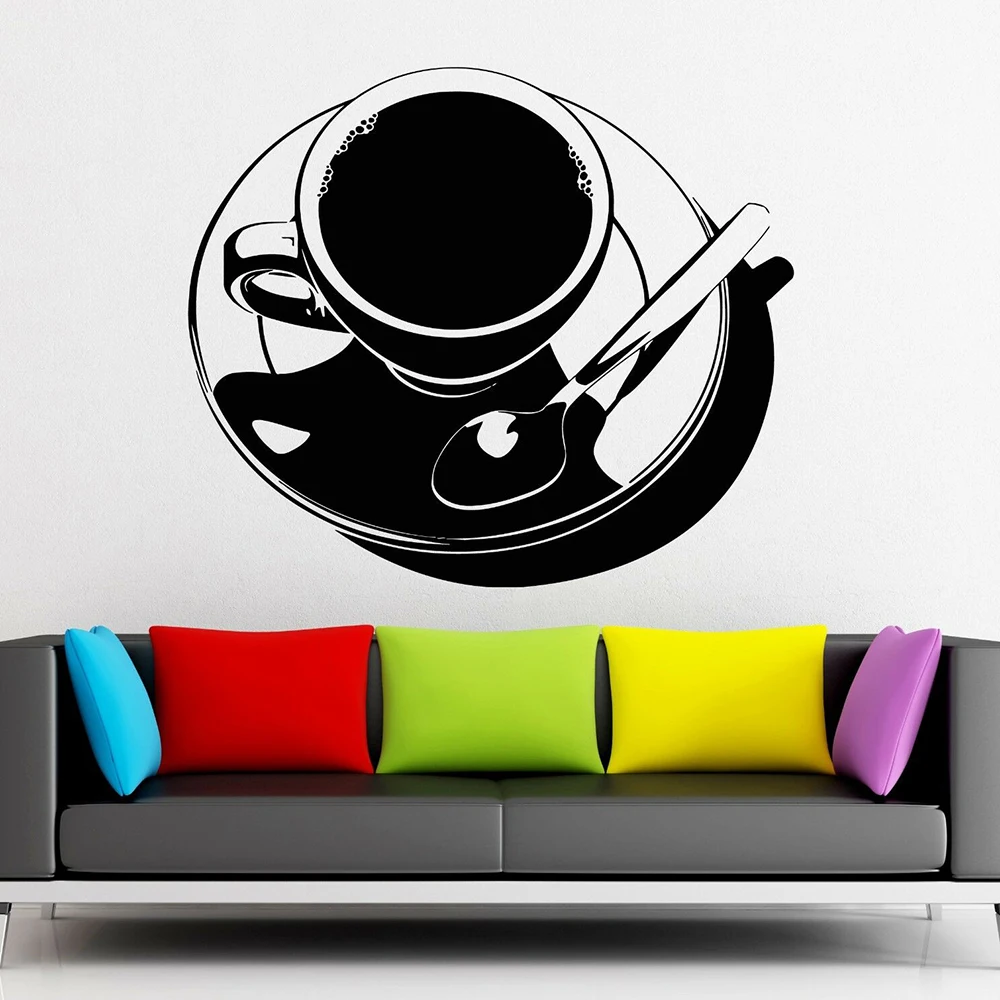 Tea Wall Stickers For Coffee Shop Café Cup Vinyl Wall Decal Kitchen Dinner Home Decoration For Living Room Simple Style W516