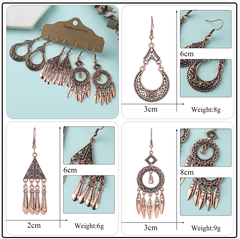 Bohemia Geometric Bronze Brown Earrings Sets Vintage Long Natural Wooden Stones Fringe Tassel Earrings for Women Girls Jewelry Set Wholesale Dropshipping (35)