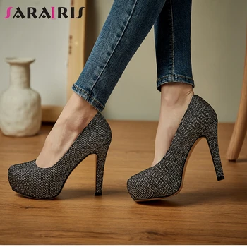 

SARAIRIS Fashion Lady Spring Pumps Round Toe Shallow Slip On High Heels Pumps Women Office Elegant Thin Heel Shoes Woman