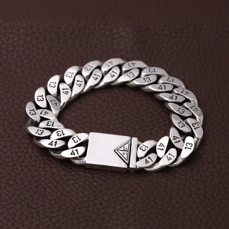 

s925 Sterling Silver Fashion Jewelry men's Thai silver bracelet triangular socket thick silver bracelet