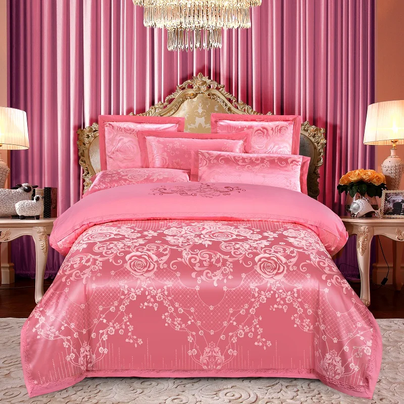 KELUO Luxury Wedding jacquard mulberry silk bedding 100%cotton Embroideredincluding duvet cover bed sheet pillowcase Bluea A1 - Цвет: Such as pictures