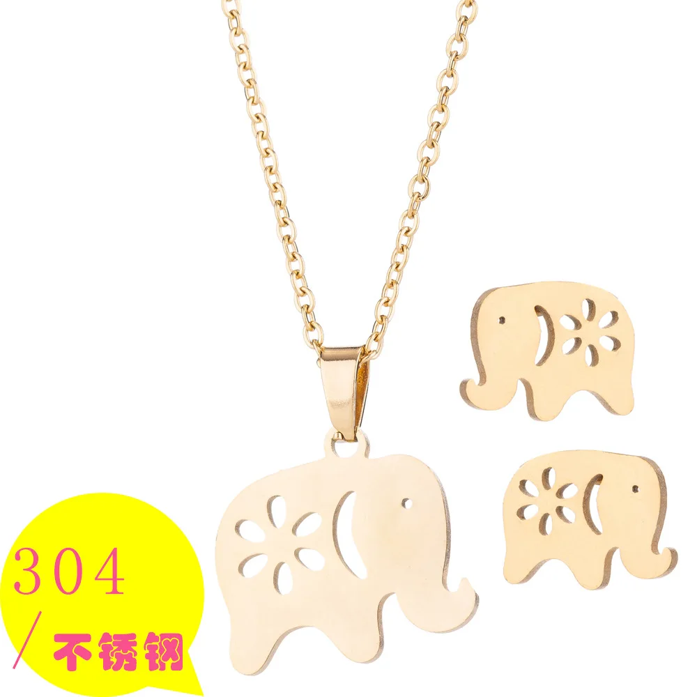 

Creative New Style Stainless Steel Jewelry WOMEN'S Suit Baby Elephant Necklace Ear Stud Packaged Combination Europe And America