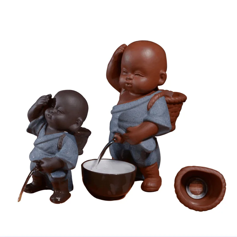 Purple Sand Tea Pet Peeing Little Monk Ornaments Creative Pee Child Doll Spray Water Ceramic Figure Crafts Tea Filter Accessorie Tea pet ornaments