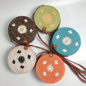 

2020 Summer Round Straw Bags for Women Woven Beach Bag Handmade Rattan and Bamboo Bag Crossbody Shoulder Bag for Ladies Sac