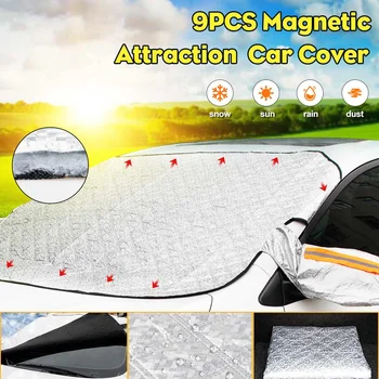 

9PCS Magnetic Car Windshield Snow Cover Tarp Winter Ice Scraper Frost Dust Guard Sunshade Protector 5 layers thicken