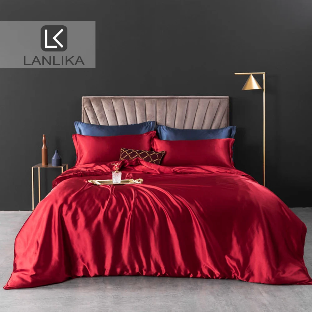 Lanlika 100% шелковый красный комплект постельного белья пододеяльник