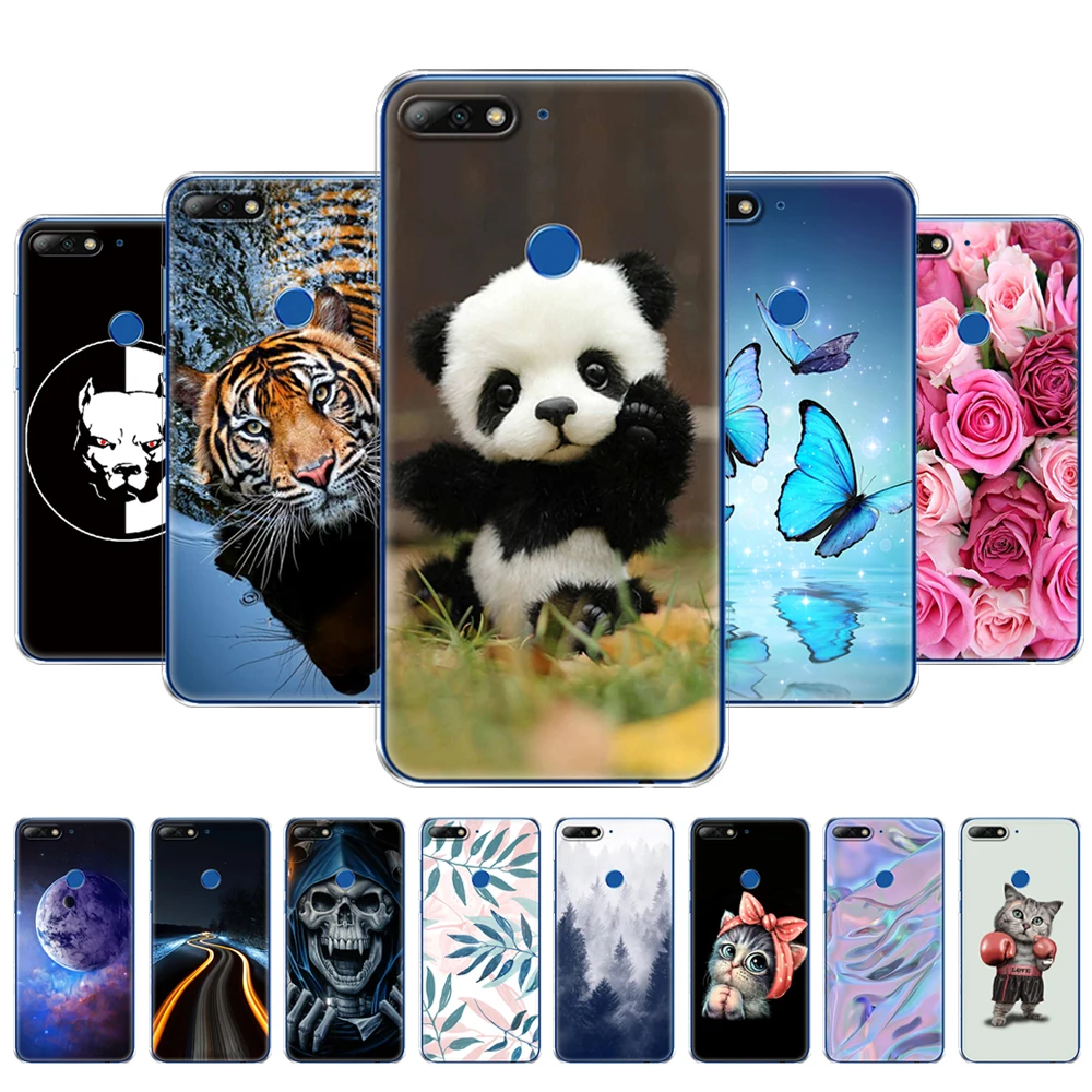 For 5.99&quot Huawei Honor 7C Case Pro Cover Soft TPU Phone Back silicon Full 360 Protective coque Panda tiger cat | Мобильные