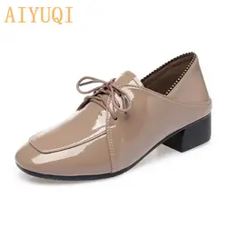AIYUQI/Брендовая женская обувь; Новинка 2019 года; Осенняя женская обувь на толстом каблуке; броги на шнуровке; женская обувь из лакированной