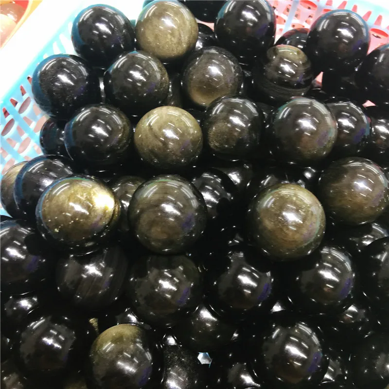 Natural golden Obsidian ball quartz crystal  gemstone  reiki healing carved Jin Yao stone for decoration 1pcs 30mm 6