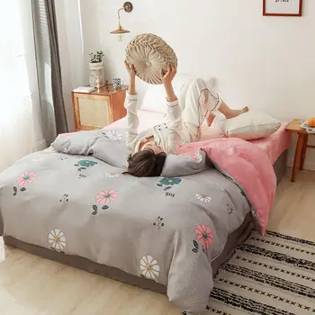 

Winter Warm Waffle Weave Cotton+Flannel Comforter Cover AB Sides Duvet Cover Sleeping Bags Queen King Full Quilt Cover 220*240CM