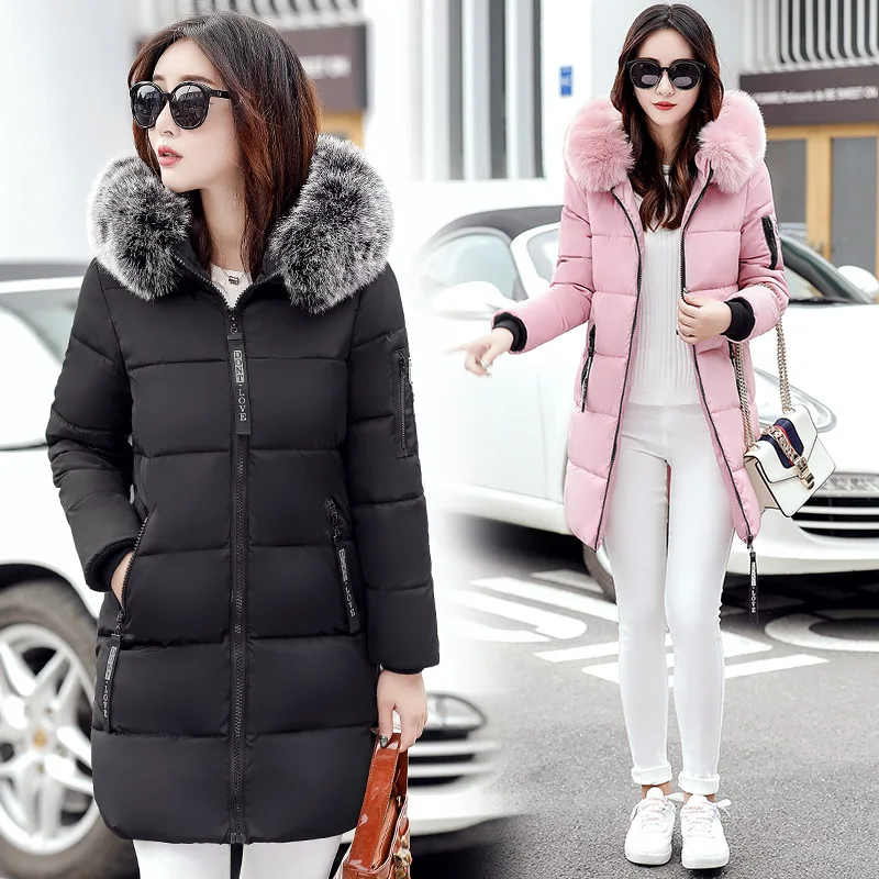 

2019 New Style Cotton-padded Clothes Women's Mid-length Large Fur Collar down Jacket Cotton-padded Clothes Coat Korean-style Let