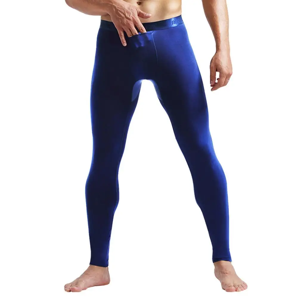 Зимняя Пижама hombre мужское сексуальное нижнее белье под брюки длинные термо брюки разделяющие пули тонкие Стрейчевые пижамы мужские пижамы o16 - Цвет: Синий