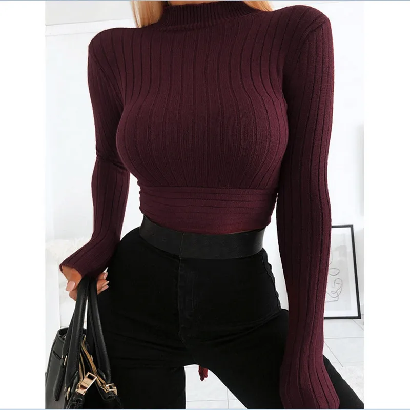 2019 Autumn Womens Swearter Shirts Warm Knitted Frill High Neck Sweater Turtleneck Pullover Fashion Slim Fit Long Sleeve Tops | Женская