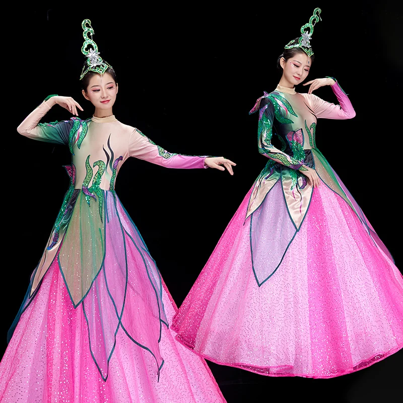 

Opening dance skirt dress costume female 2019 new atmospheric large dance costume modern song and dance petal big skirt