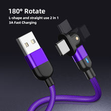 180 Degree Rotate 3A Type C USB Cable USB Type C Cable Fast Charging QC3.0 Straight & L Type Micro USB Mobile Phone Wire Cord