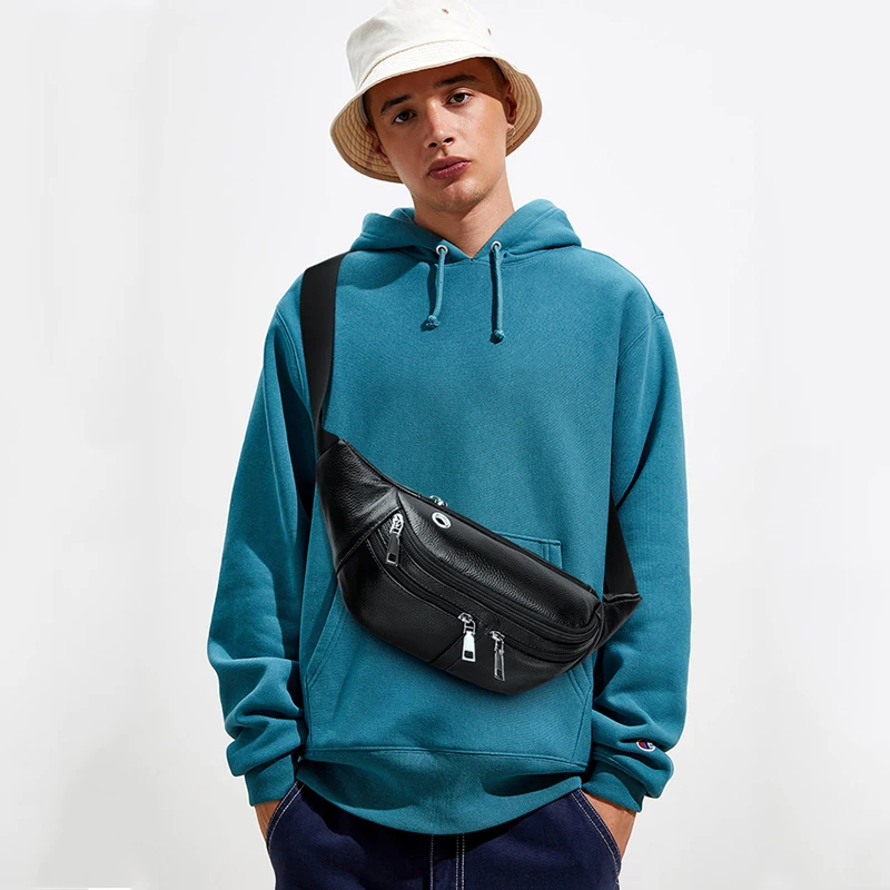 Head Layer Cowhide Waist Bag For Men Multifunction Genuine Leather Crossbody Pack Fashion Women Hidden Safe Chest Purse G211 |
