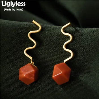 

Uglyless Creative Plated Real Gold Wave Earrings for Women Faceted Agate Gemstones Earrings Solid 925 Silver Fine Jewelry E1378