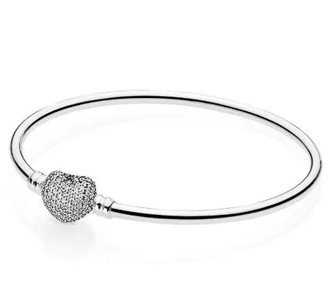 Подлинный 925 пробы серебряный браслет Moments Pave Сердце застежка кристалл браслет подходит для женщин шарик шарм Diy ювелирные изделия