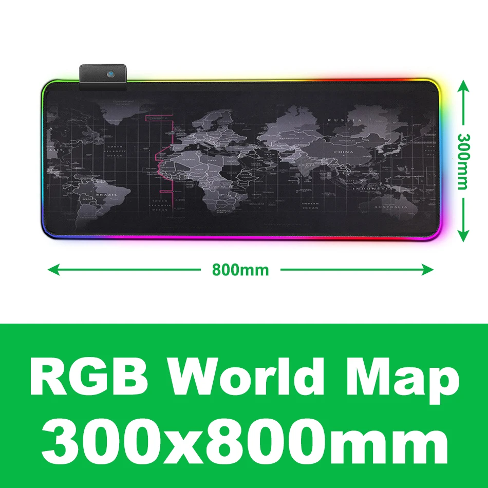Большой RGB коврик для мыши светодиодный игровой коврик для мыши Расширенный для геймера офисный большой цветной коврик для компьютерной мыши с подсветкой XL коврик для клавиатуры - Цвет: RGB WorldMap300x800