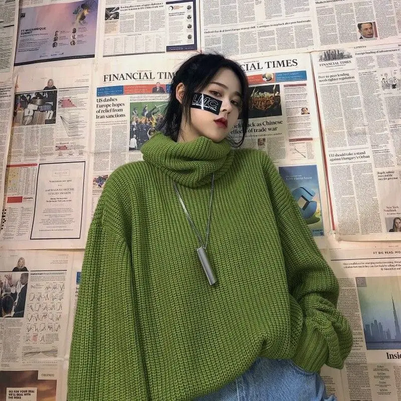 Woherb/осень, большой пуловер, свитер, женский свободный однотонный вязаный свитер в Корейском стиле, топы, джемпер, Pull Femme