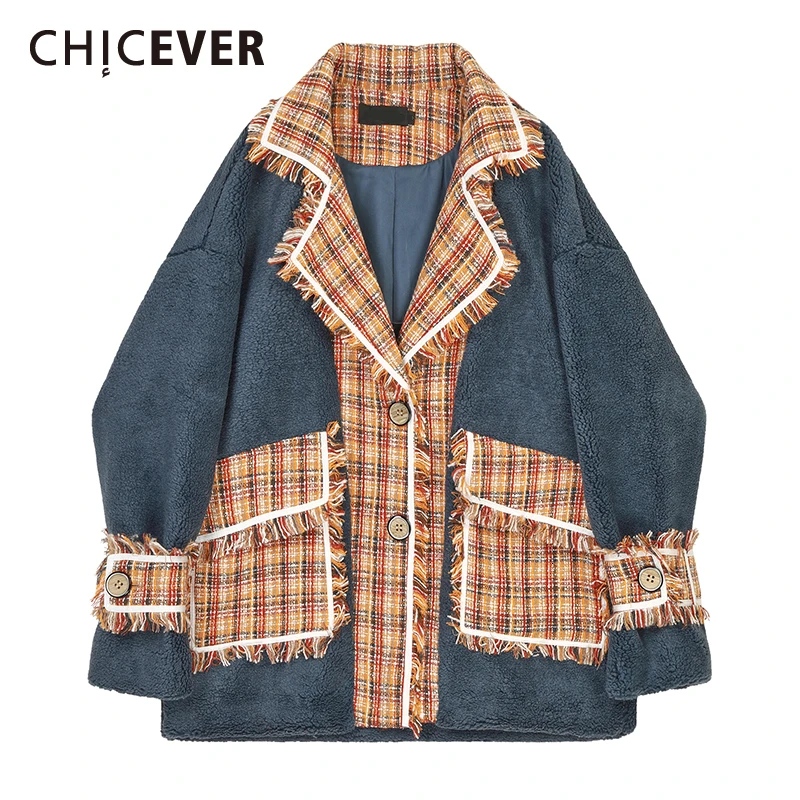 CHICEVER Лоскутные клетчатые популярные цветные куртки для женщин воротник с