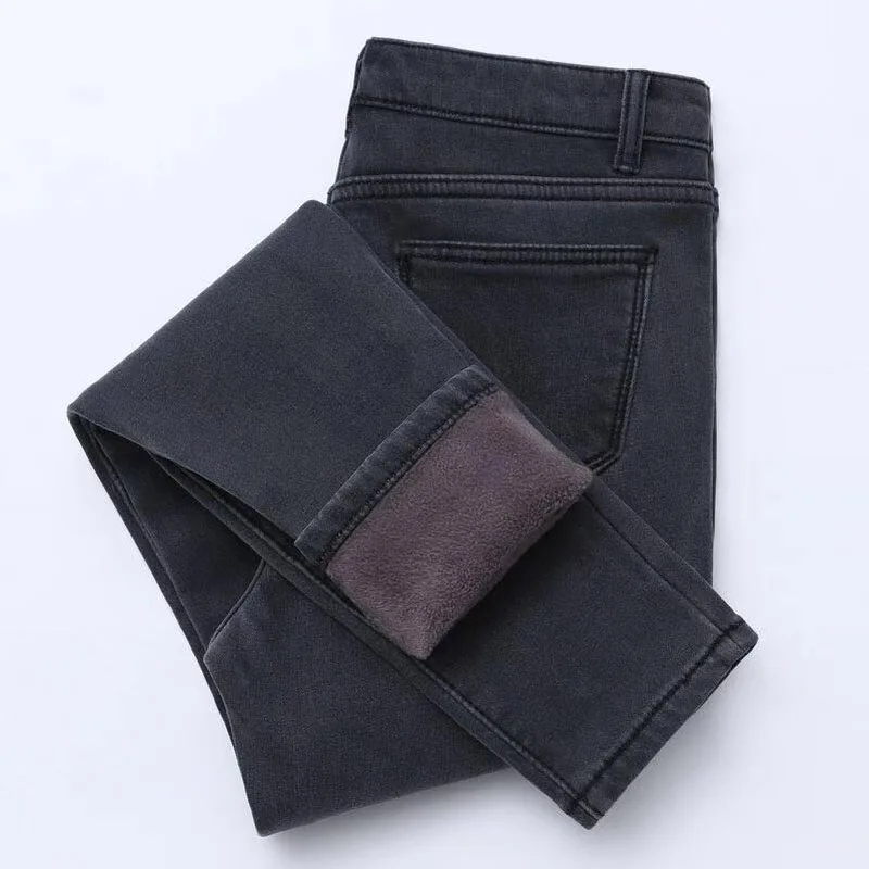 

Velvet Jeans Women's Autumn and Winter Show Thin Black Loose Pants High Waist Tight Feet Wear