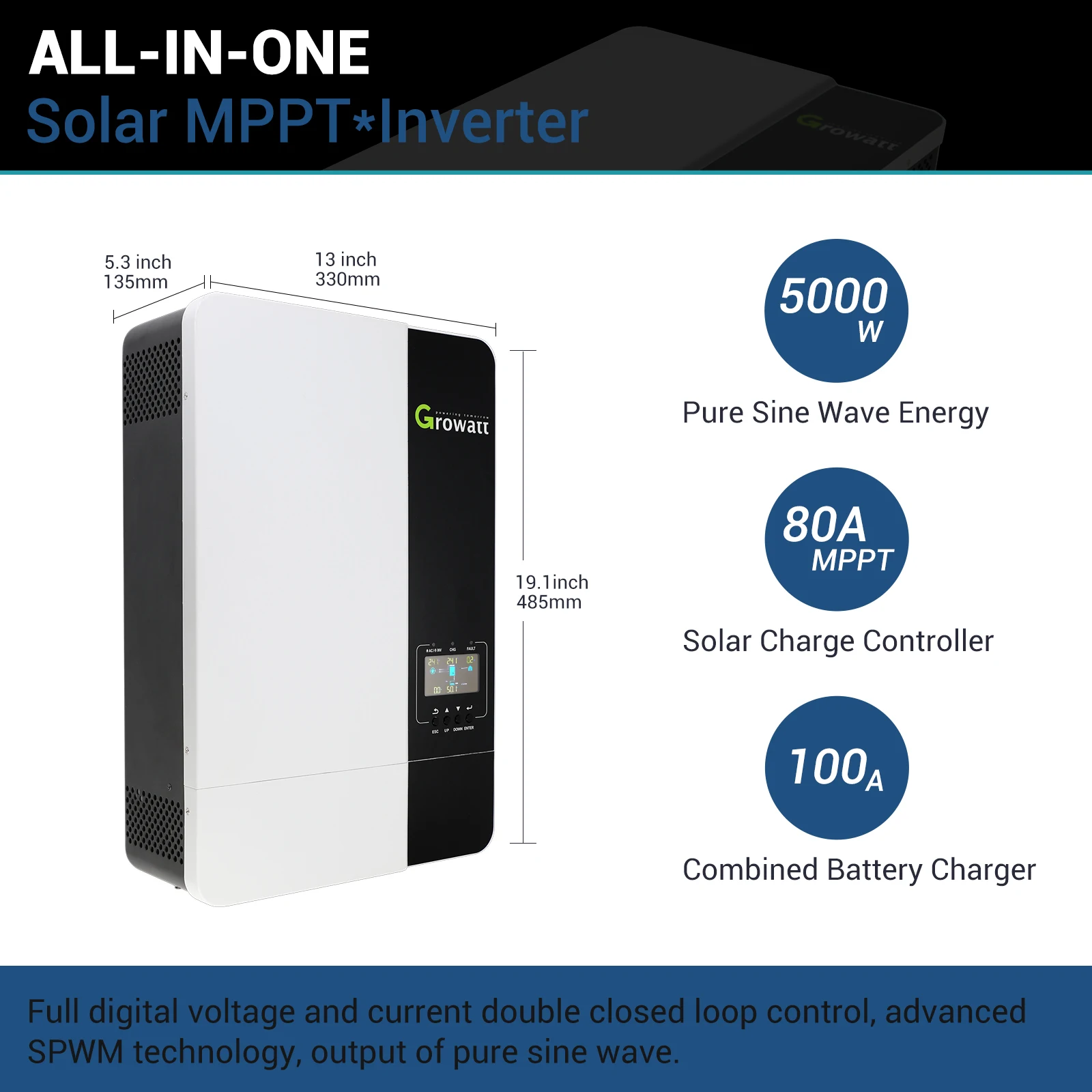 Growatt SPF5000 ES 5KW 48V Off Grid Solar Inverter In Parallel 230VAC Wifi  PV Inverters Built-in MPPT Controler