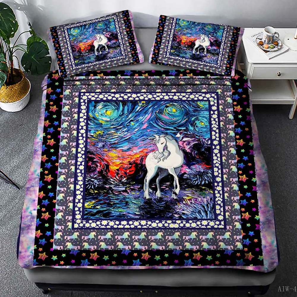 

New 3D Printed Cartoon Unicorn Bedding Set Single Twin Full Queen King Super King Size Kids Bed Cover Duvet Cover Pillow Case