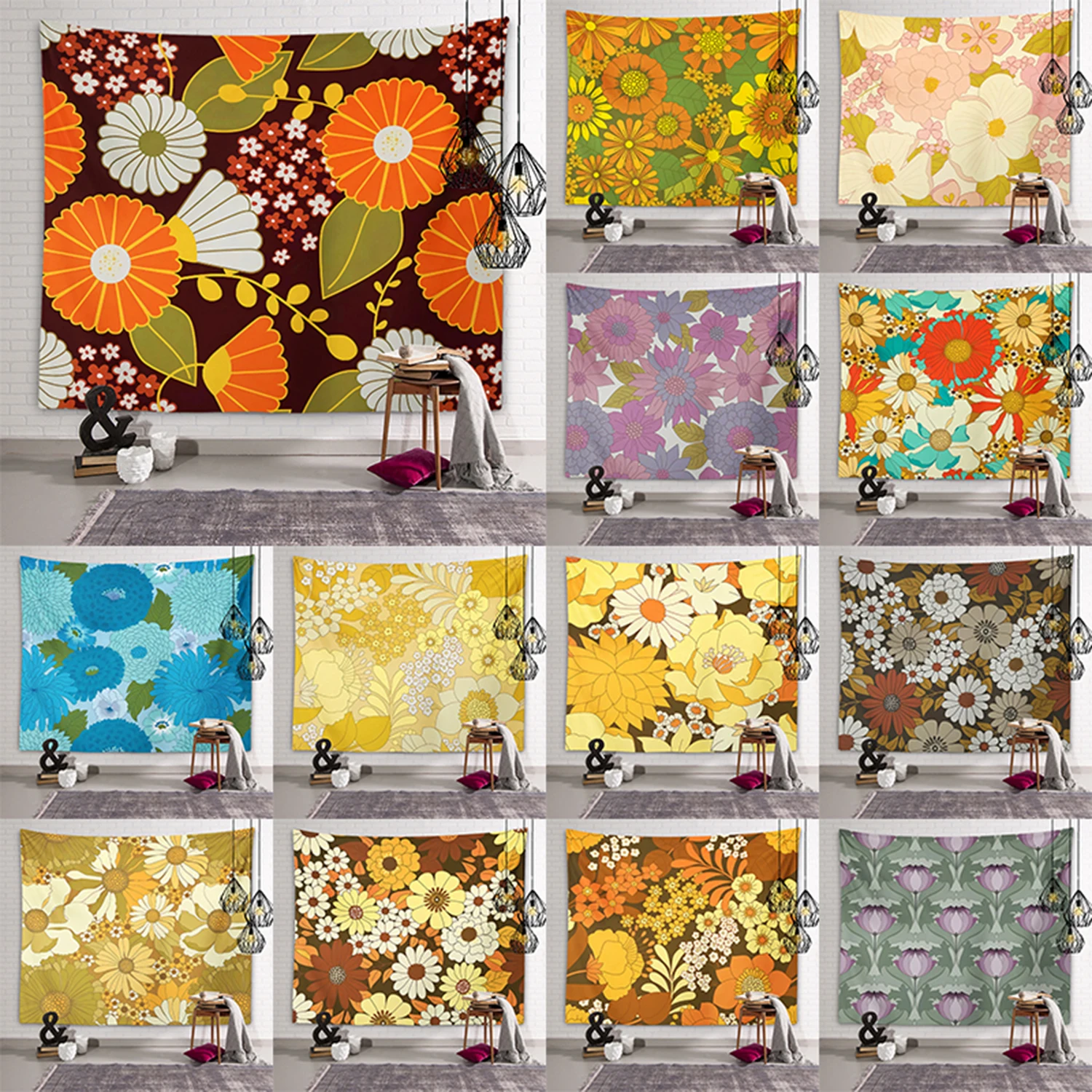 Floral Tapestry Wall Decorations for Bed Cover Beach Towel Tapestry Decorations