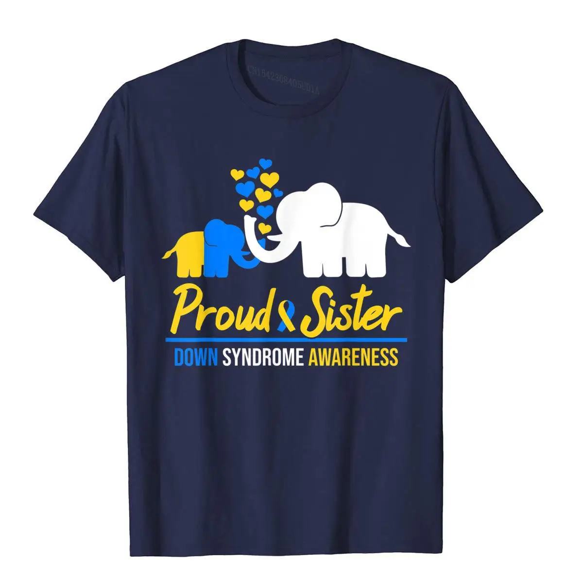 Proud Sister World Down Syndrome Awareness Day Elephant T21 T-Shirt__B13896navy