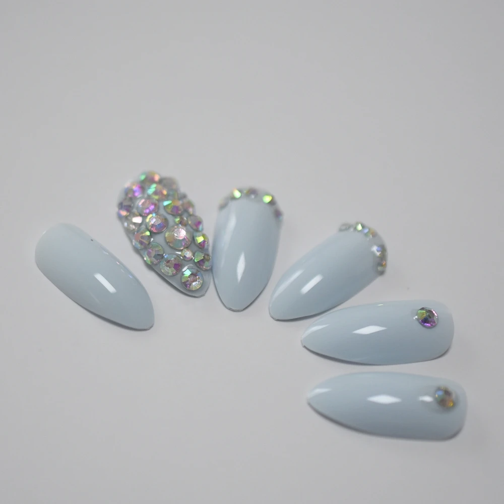 Рождественский стиль накладные ногти Средний стилет прессованные на ногти на заказ глянцевые Стразы Faux Ongles AB набор с кристаллами 24 - Цвет: L5389