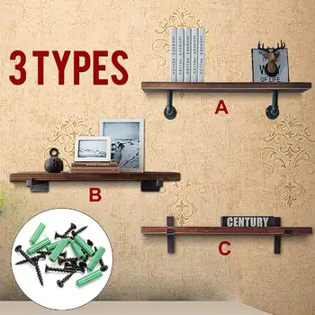 

Retro Industrial Pipe Bracket Organizer Storage Rack Holder Wooden Floating Shelf Vintage Wood Wall Storage Shelf Home Decor