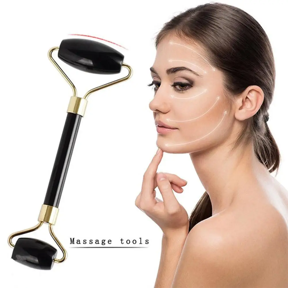 Facial Massage Roller Double Heads 3D Massager Natural Obsidian Jade Face Lift Body Skin Relaxation Anti Wrinkle Beauty Tools