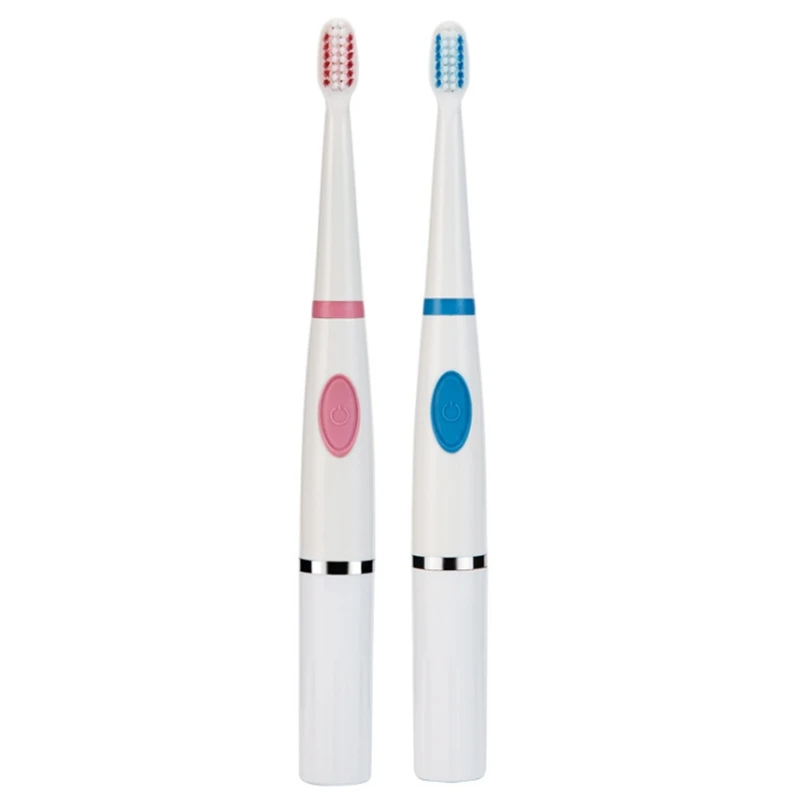 

-2Pcs Electric Toothbrush Sonic Vibration Toothbrush Dry Battery Adult Household Toothbrush Soft Bristles Clean Pink+Blue