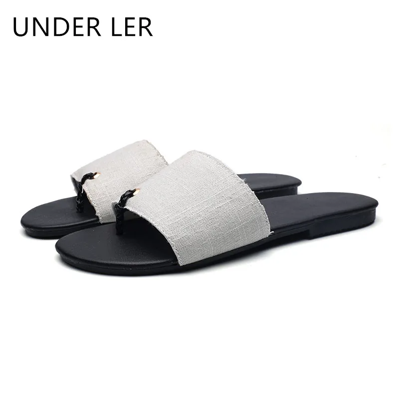 

2020 New Arrival Summer Black/Gray Linen canva Flip Flops High Quality Beach Sandals Anti-slip Zapatos Hombre Casual Shoes T051