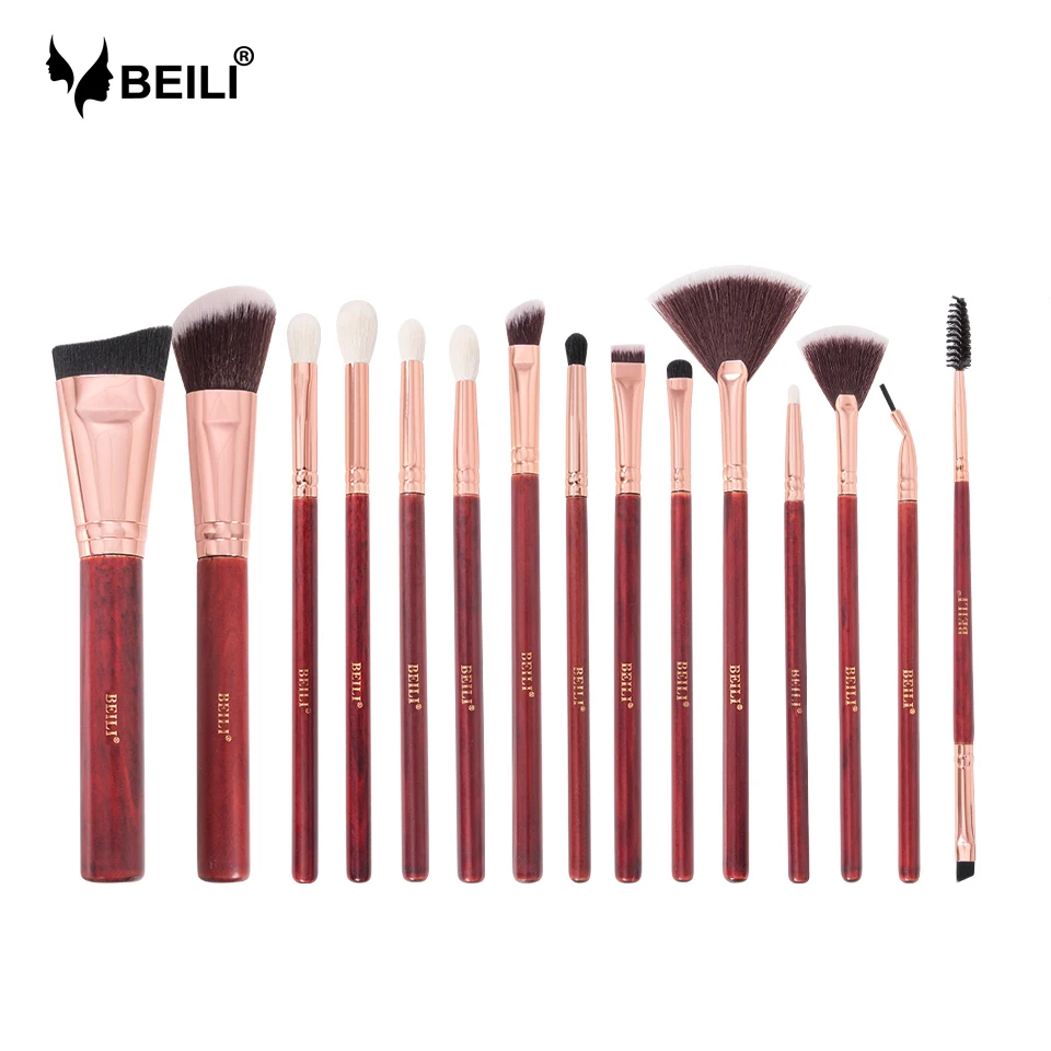 BEILI, винтажный Красный набор кистей для макияжа из натурального козьего волоса, Профессиональные Тени для век, тональный крем, консилер для бровей, кисти для макияжа - Handle Color: RB15