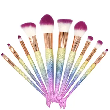 

Lightweight 10 Mermaid Makeup Brushes Fishtail Set Facial Beauty Beauty Tools Beauty Essentials