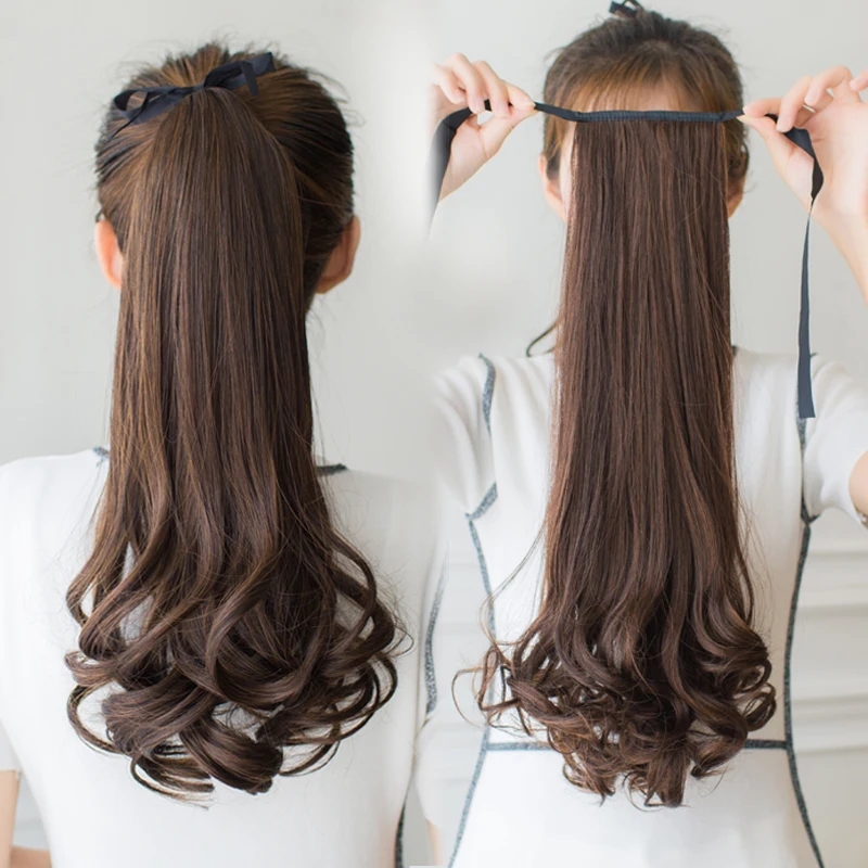 

MANWEI Brown Black Heat Resistant Synthetic Hair Extensions Pony Tail Hair Extensions Drawstring Ponytail Synthetic Clip