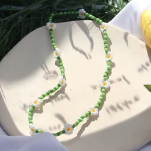 Вышитое бисером ожерелье ins ручной работы маленькие цветы ожерелье с ромашками женские шикарные ключицы колье аксессуары