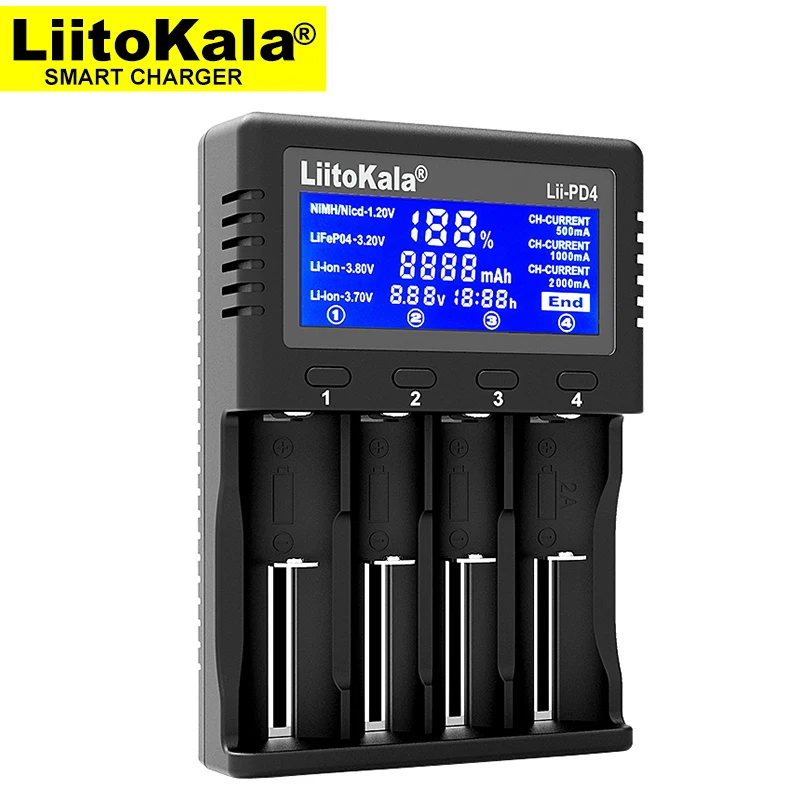 Liitokala Lii-PD4 18650 зарядное устройство, Зарядка 18650 1,2 в 3,7 в 3,2 в 3,85 В AA/AAA 26650 16340 25500 NiMH литиевая батарея зарядное устройство