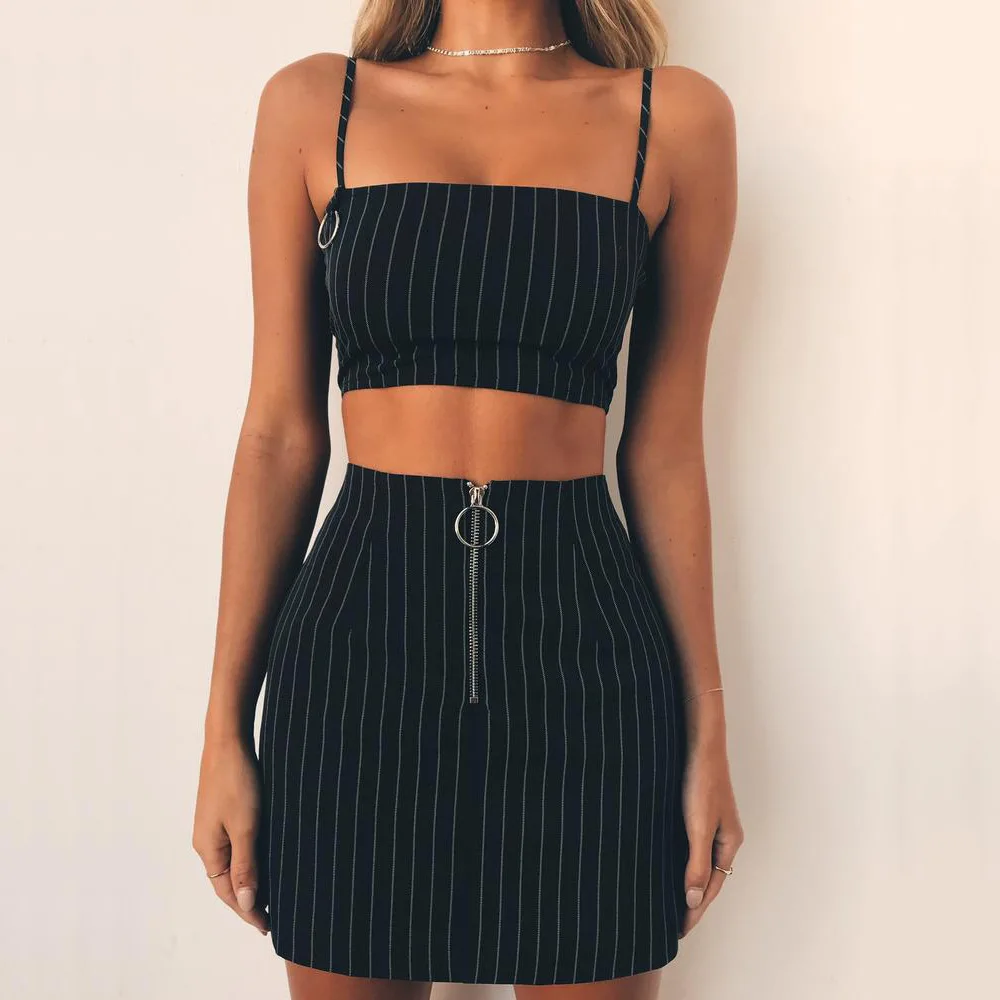 

2020 Black and white striped a-line skirt Slim sexy front zipper skirts new summer Elegant Fashion Above Knee, Mini Empire