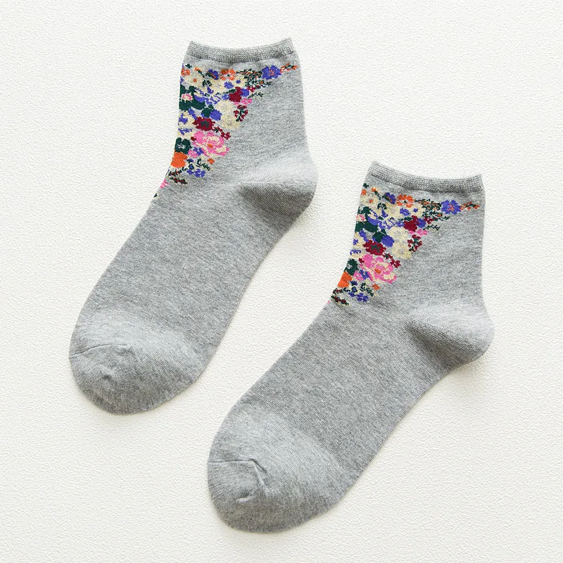 Jeseca/осенние корейские женские винтажные уличные носки в стиле Харадзюку милые носки для девочек с цветочным принтом в японском стиле для рождественских носков - Цвет: Light Gray