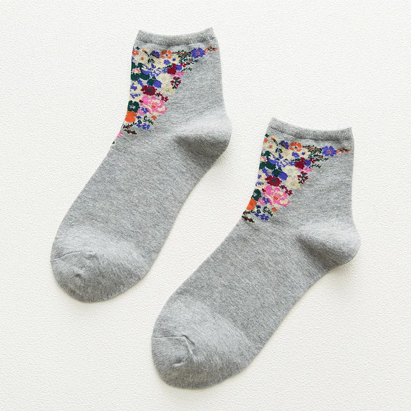 Light Gray Jeseca/осенние корейские женские винтажные уличные носки в стиле Харадзюку милые носки для девочек с цветочным принтом в японском стиле для рождественских носков - Цвет: Light Gray