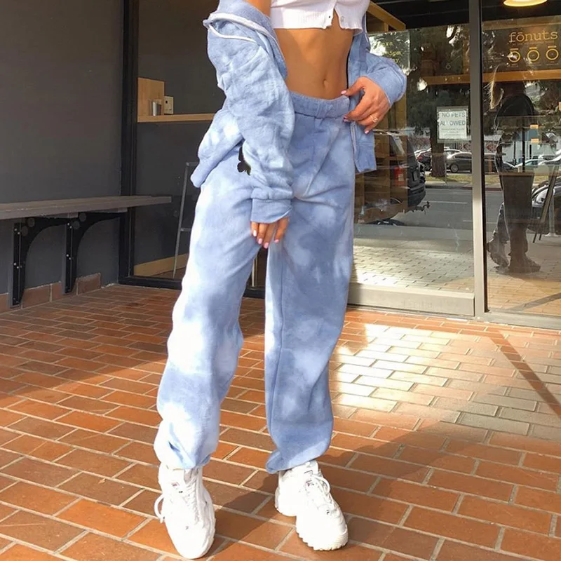 

Fashion Female Tie Dye Butterfly Print Long Pants High Waist Elastic Loose Leisure Harem Pants Streetwear