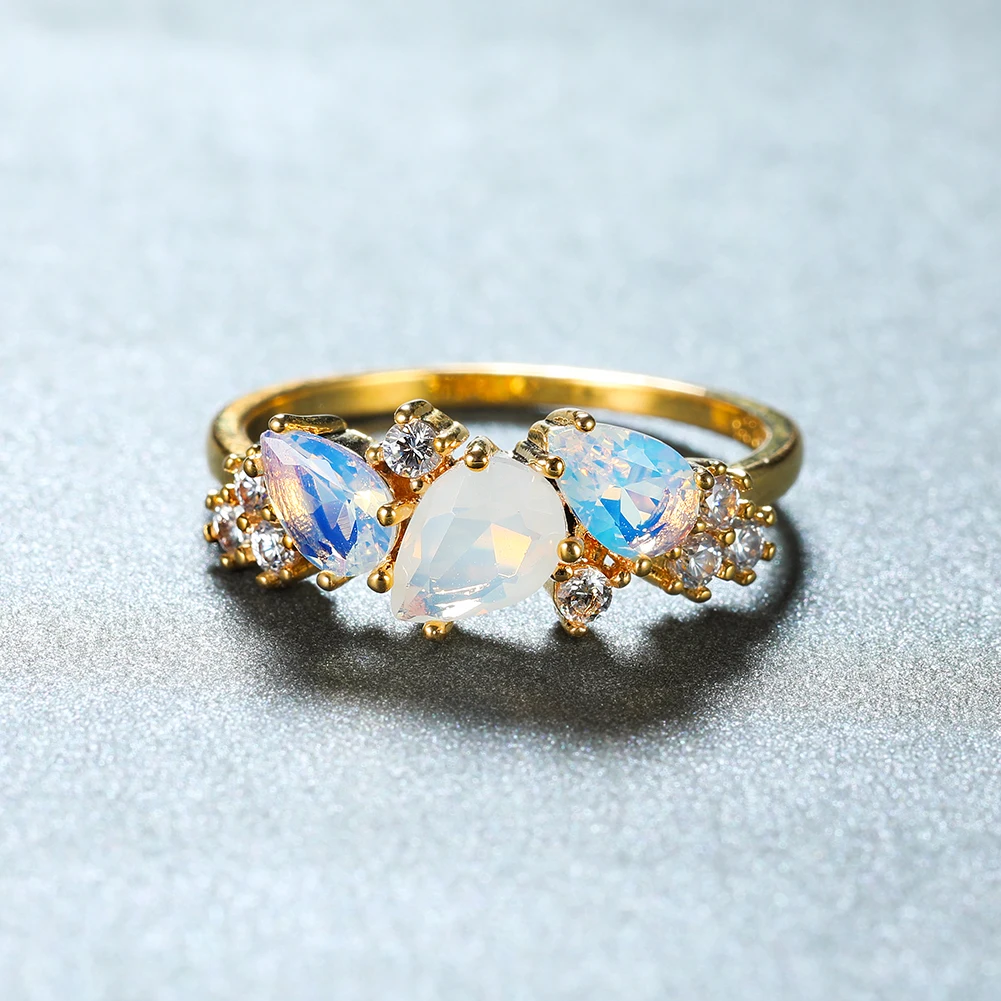 Vintage Female White Crystal Moonstone Jewelry Cute Gold Color Wedding Rings For Women Luxury Engagement Valentines Day Gift wedding rings,womens ring,finger rings,jewelry rings,ring jewelry