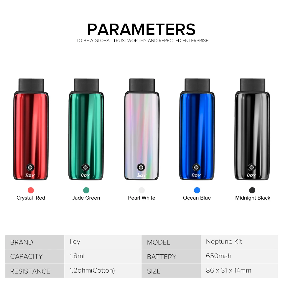 Новейший Ijoy комплект Neptune 650 мАч аккумулятор 1,8 мл pod картридж vape ручка Максимальная мощность 12 Вт электронная сигарета 1,2 Ом катушка испаритель