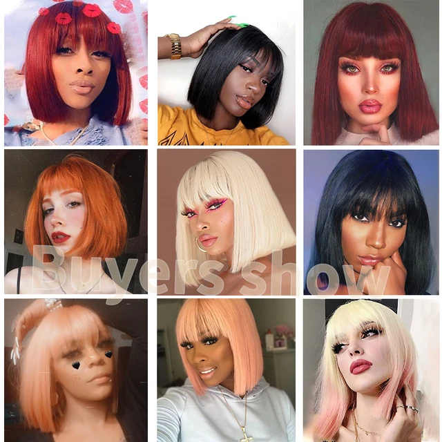 Stunning synthetic blonde wig for party! Designed with bangs and a short bob style, this golden wig will give you a natural and glamorous look. It is heat resistant and measures 11 inches in length, making it perfect for any occasion. - Image 5