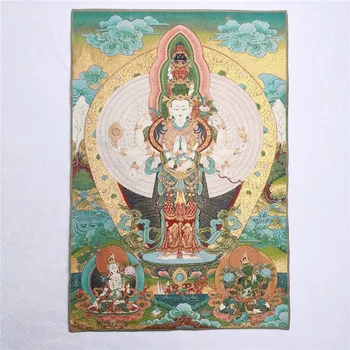 

China old Tibet silk Thang ka like hanging painting fengshui Avalokitesvara God statue portrait