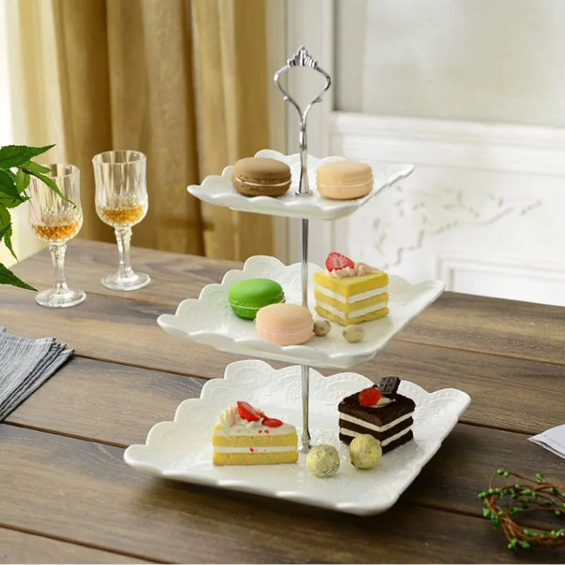 High Quality Zinc Alloy 2/3 Tier Cake Plate Stand Cupcake Fittings Silver Golden Wedding Party No Plate